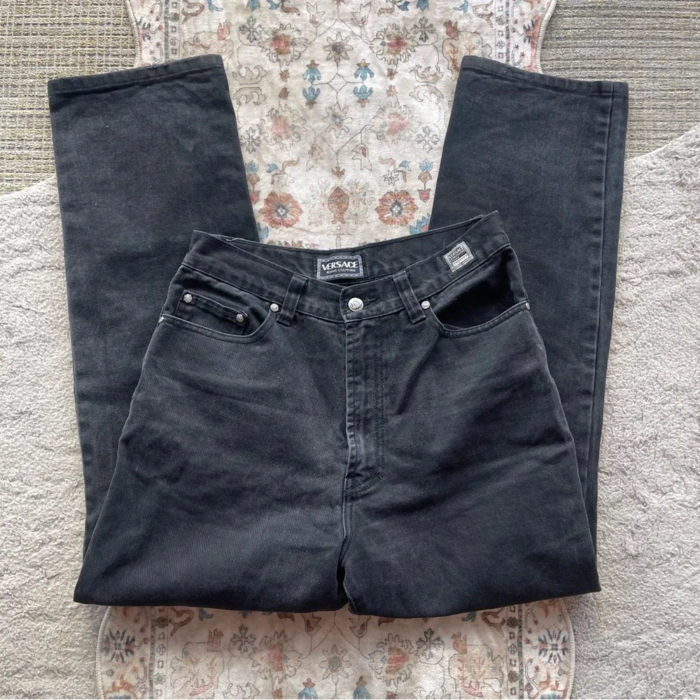Versace Y2K High Waist Charcoal Black Straight Leg Jeans - Picture 9 of 10